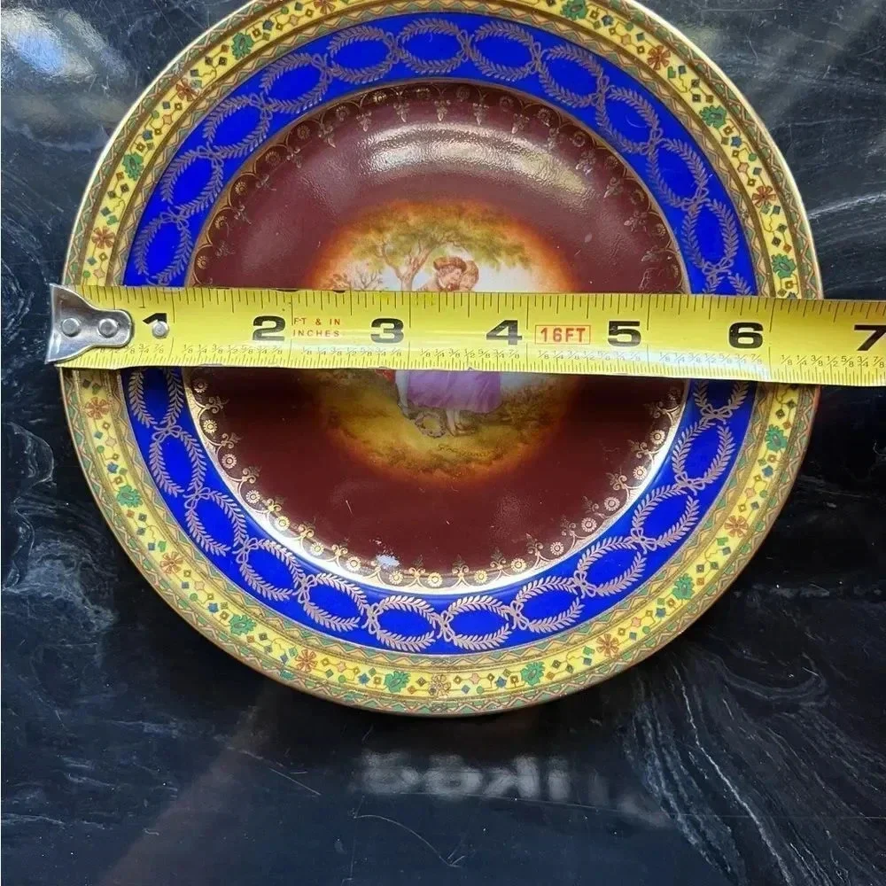Vintage JK Carlsbad Colonial Blue And Gold China Decorative Plate 6.5” x 6.5”